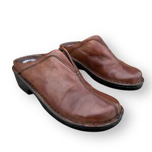 Dr. Scholl's Women's Brown Leather Slip-On Mule Clogs Size 7.5 Casual Shoes